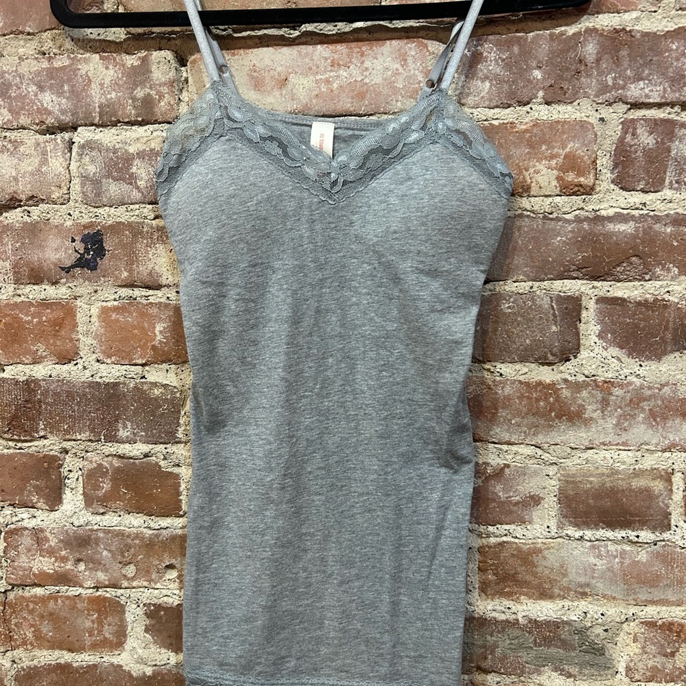 No Boundaries Gray Lace Trim Cami Top